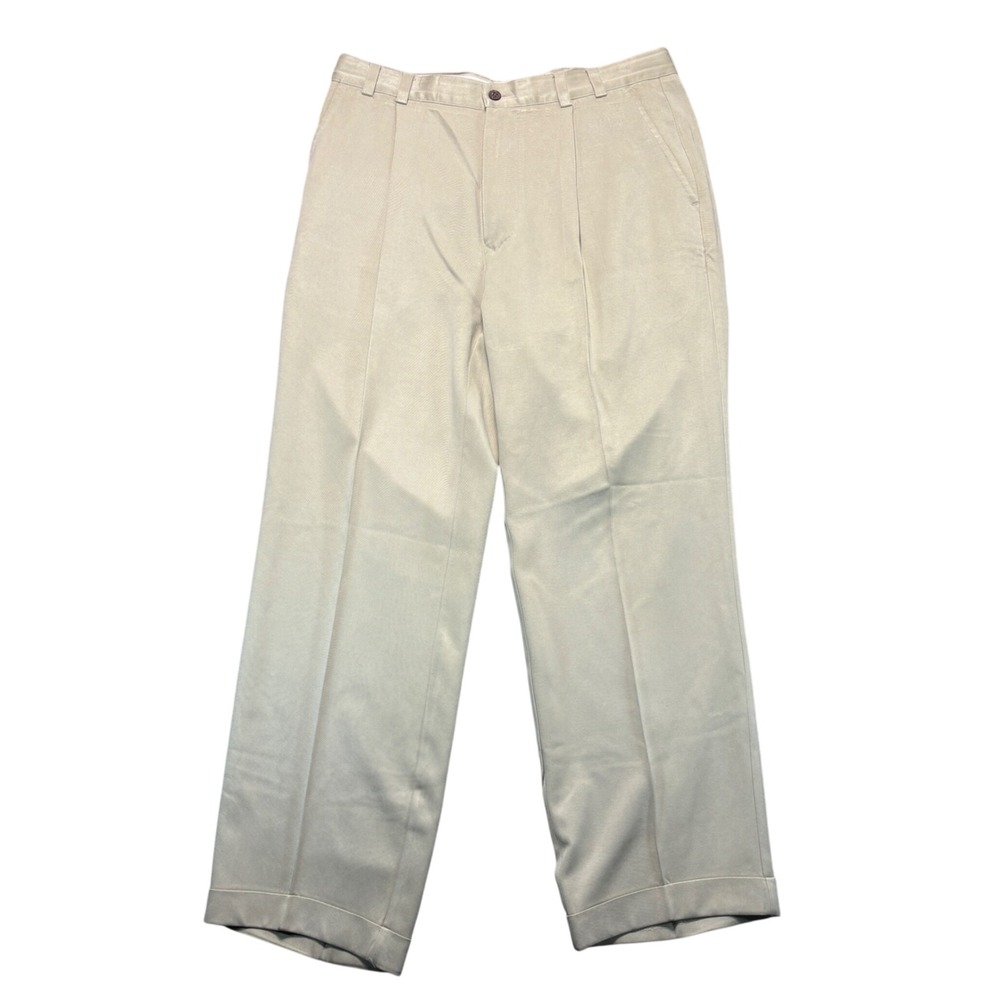 Tommy Bahama Mens 33 100% Silk Pleated Cuffed Dress Pants Tan Khaki